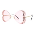 thumbnail image 2 of Womens Heavy Sparkle Rhinestone Heart Butterfly Rimless Sunglasses Gold Solid Pink, 2 of 4