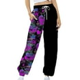 thumbnail image 3 of LEBONYARD Womens Wide Leg Lounge Pants with Pockets,Plus Size Womens Pants Clearance,Women's Casual Trousers Printing Drawstring Pants Waist Long Pants Sweatpants with Pocket Multicolor L, 3 of 4