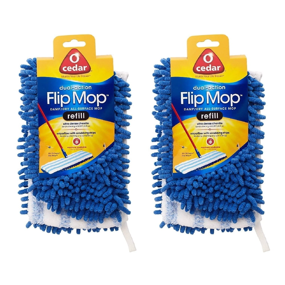 O-Cedar Dual Action Flip Mop Refill Microfiber Chenille Wet Dry Cleaning Reusable, 2-Pack