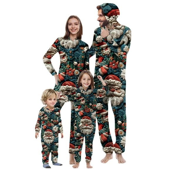 Odeerbi Christmas Onesie Pajamas for Family Holiday Hooded Sleep Jumpsuit Long Sleeve Family Christmas Pajamas Matching Sets Mom Stripe Print Jumpsuit Sleepwear Xmas PJs Set Multicolor