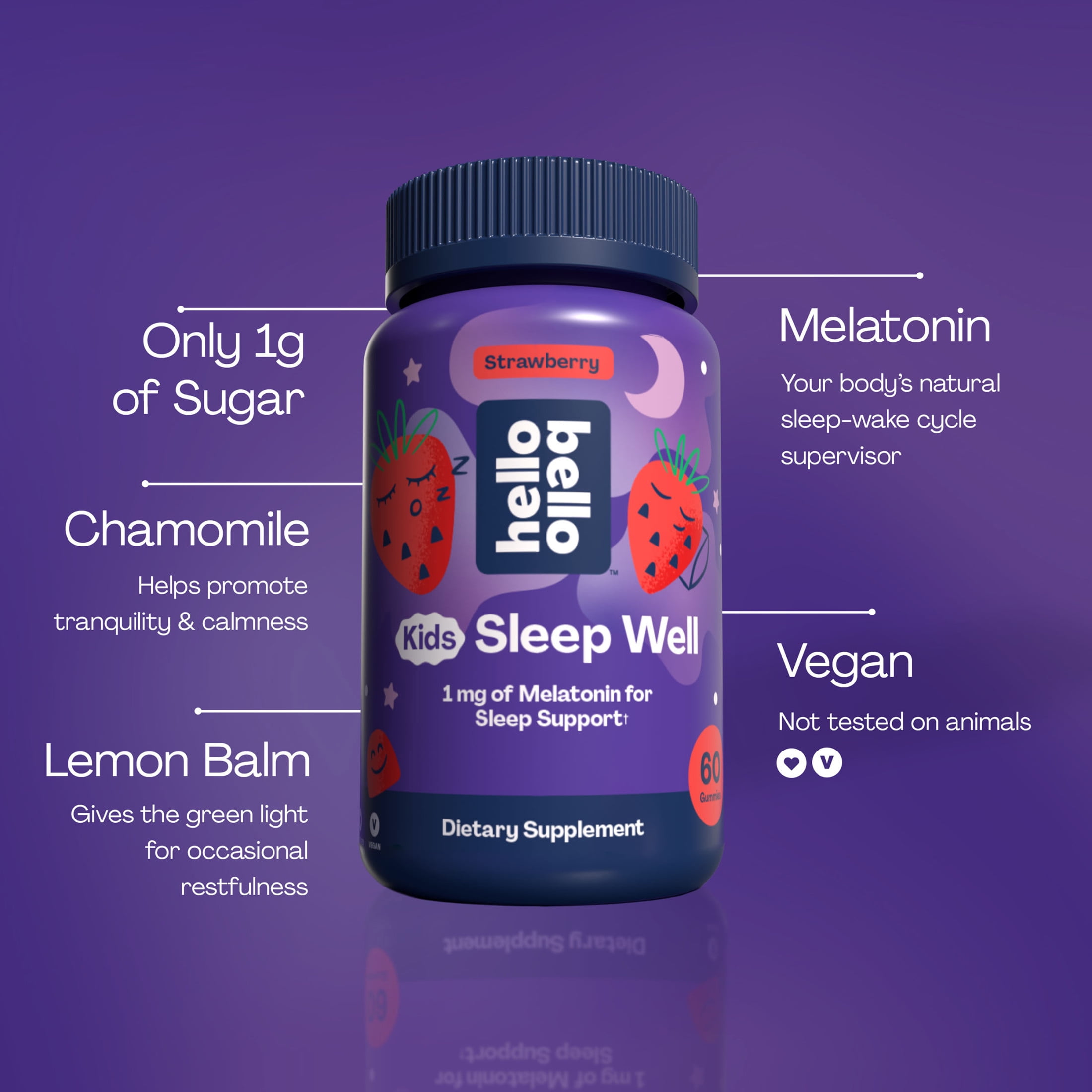 Hello Bello Kids Sleep Well, Strawberry Gummies with Melatonin for Sleep Support, 60ct