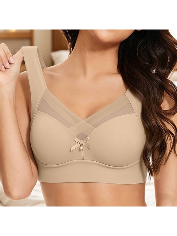 Wireless and Seamless Bra for Women qinhaie No Underwire Comfortable Supportive Seamless Push Up T-Shirt Bra, Full Coverage Deep V Everyday Support Bra Beige Bra
