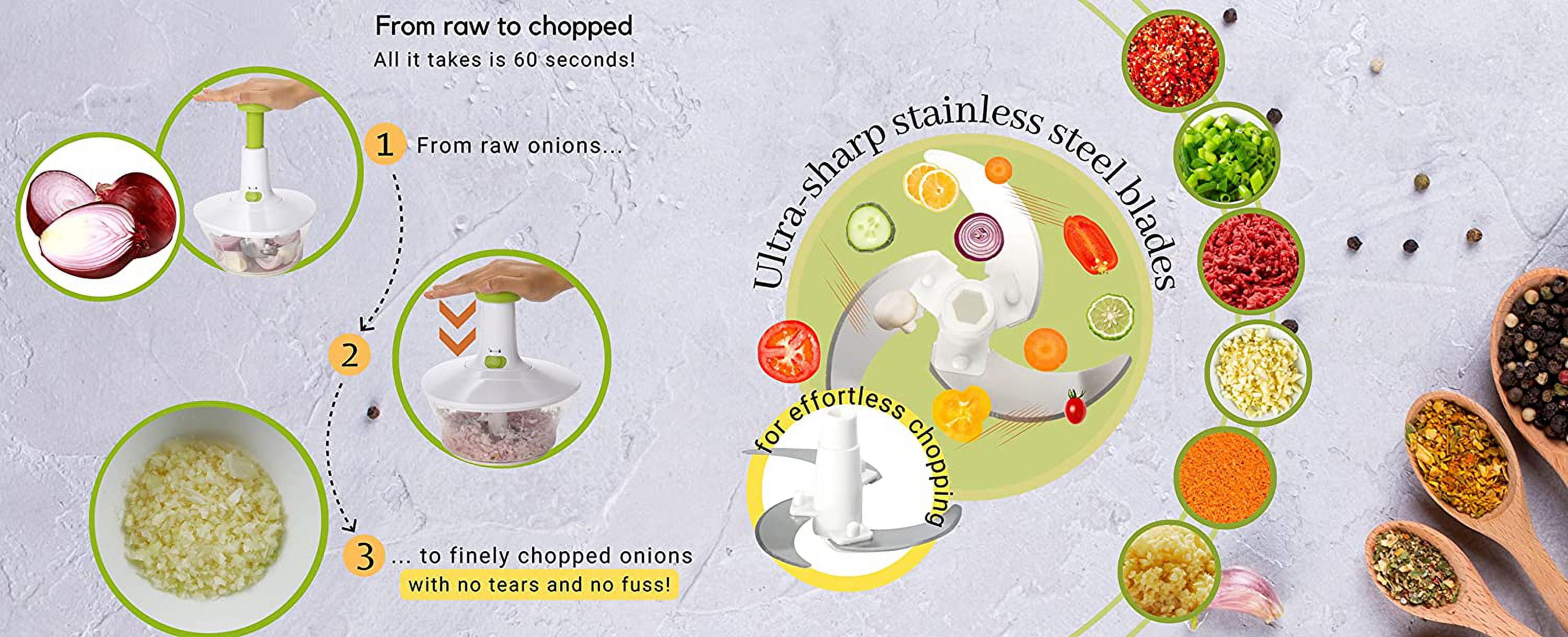 Brieftons Express Manual Food Chopper: 6.8-Cup, Hand Chopper Vegetable  Cutter to Chop Veggies, Fruits, Herbs, Garlic Onion Chopper for Salsa,  Salad, Pesto, Hummus, Guacamole, Coleslaw, Indian Cooking White - 6.8 Cup 