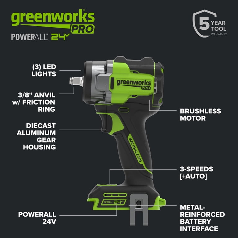 Greenworks Pro PowerAll 24V Impact Wrench, 400 ft-lbs., 3/8 in. photo 4
