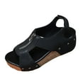 thumbnail image 2 of IUJSOY Platform Cork Sandals for Women Front Zipper Open Toe Wedges Hook and Loop Slingback Sandals, 2 of 9