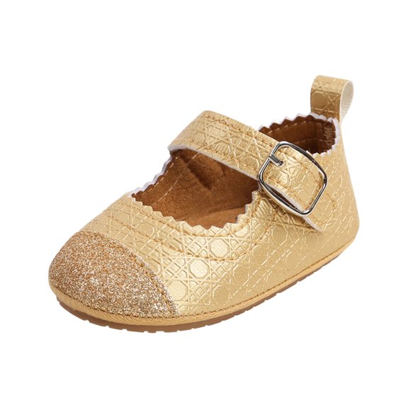 WREESH Baby and Toddler Girls' Cap Toe Mary Jane Flats: Soft Sole Dress Shoes for Infants, Crib and Newborn Princess Sandals Gold
