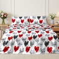 thumbnail image 2 of Flymme Girls Sheet Sets Twin Size,3 Piece Hearted Love Pattern Bed Sheet for Kids Teens Bedroom Romantic Decor Red Gray Bedding Set with Pillowcases, 2 of 8