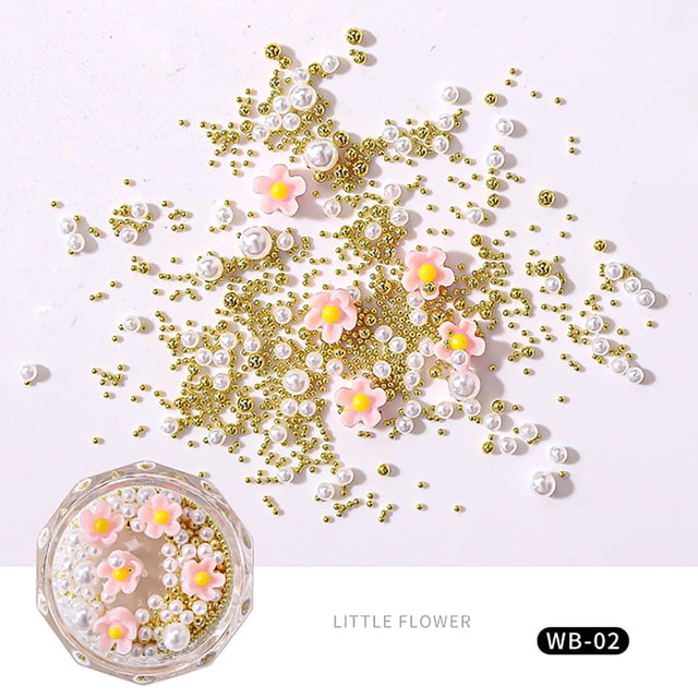 Xihbxyly Decoración de Uñas con Flores, Juego de Cuentas de Acero con Decoración Mixta, Uñas de Perlas Fáciles de Aplicar, Efecto Duradero para Decoración Del Hogar, Accesorios Personales, Uso Creati