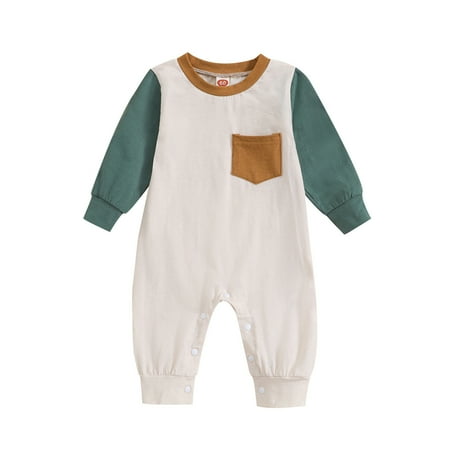 

WIQUOKETT Boys Girls Long Sleeve Patchwork Colour Romper Jumpsuit with Pocket Clothes