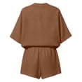 thumbnail image 5 of Costeam Womens Two Piece Outfit Tie Knot V Neck Short Sleeve Top and Elastic Drawstring Waist Shorts Set Linen Blend Matching Set with Pockets, 5 of 9
