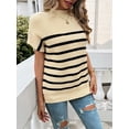 thumbnail image 3 of XCHQRTI Striped Knit Shirts Women Batwing Short Sleeve Sweaters Casual Loose Top, 3 of 7