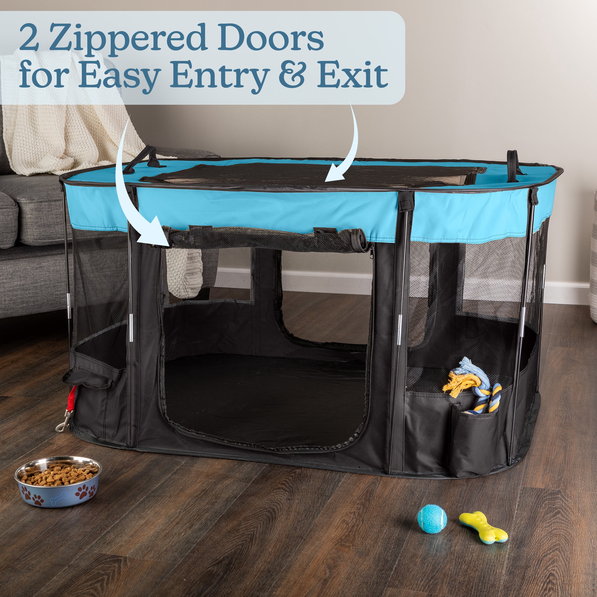 PETMAKER 43x34x23in Dog Playpen with Mesh Windows and Zippered Doors (Blue)