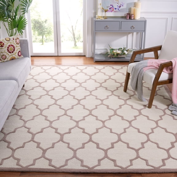 SAFAVIEH Cambridge Kevin Geometric Wool Area Rug, Ivory/Beige, 9' x 12'