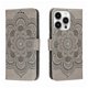 thumbnail image 1 of Funda de piel con diseño de mandala para iPhone 14 Pro, color gris, 1 of 5