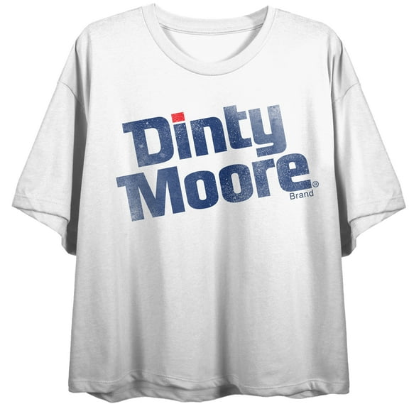 Dinty Moore Distressed Slant Logo Women's White Crop Tee-XS