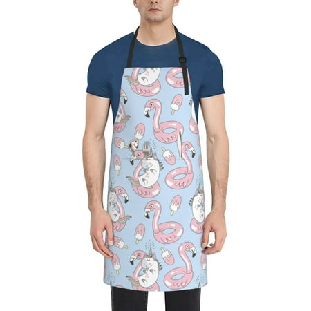 

Xecao Summer Cute Unicorns Print Kitchen Cooking Aprons Waterproof Adjustable Bib Aprons with 2 Pockets for Women Men Chef
