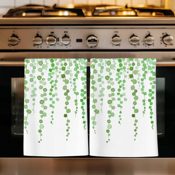 Green Polka Dots Kitchen Towels Set of 4, Vintage Abstract Art Watercolor Absorbent Dish Towels for Kitchen, Microfiber Hand Towel, Quick Drying Tea Towel for Cleaning Decorative Dishcloths