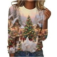 thumbnail image 2 of Uootdi Vintage Christmas Long Sleeve Sweatshirts for Gift Women Funny Cute Santa Claus Shirts Xmas Tree Printed Holiday Pullove r, 2 of 4