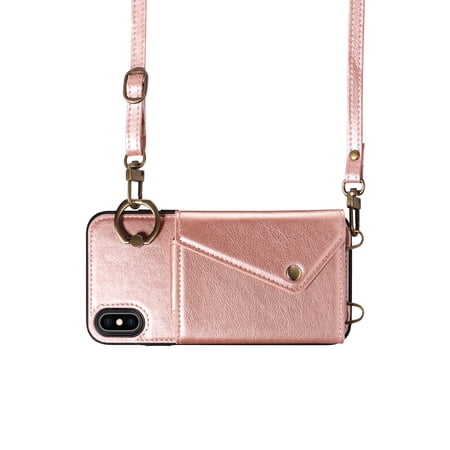 Crossbody Case for iPhone Xs Max, Adjustable Shoulder Strap 47" / 1.2m, Finger Ring Holder with 6 Card Slots