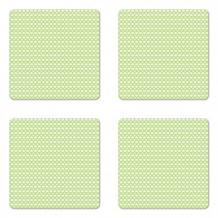 

Retro Coaster Set of 4 Vintage Geometrical Big and Small Polka Dots Inner Circles Symmetric Image Square Hardboard Gloss Coasters Standard Size Pale Green and White by Ambesonne