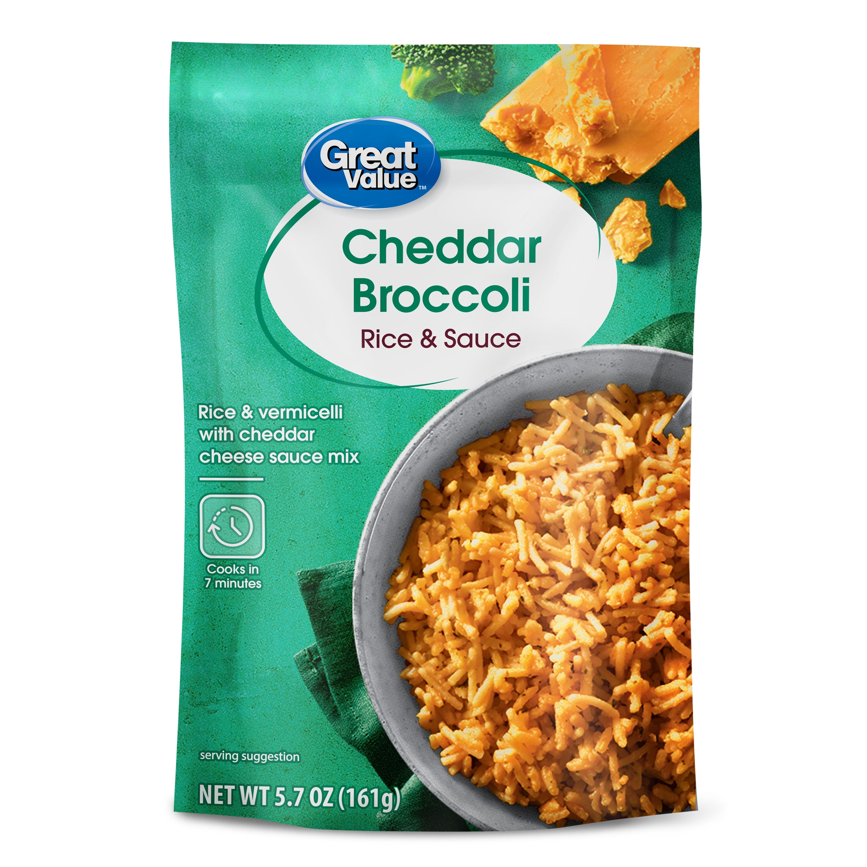 (4 pack) Great Value Cheddar Broccoli Rice & Sauce, 5.7 oz