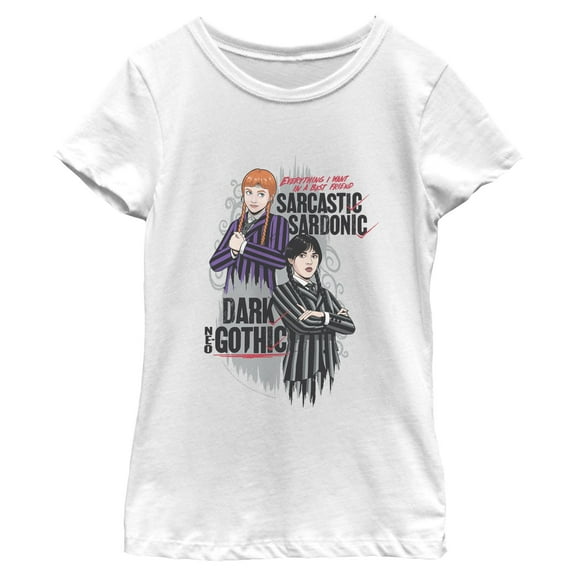 Girls Wednesday Sarcastic and Dark Duo T Shirt