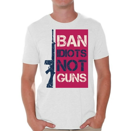 Awkward Styles Ban Idiots Not Guns Men's Shirt Guns T Shirt Hunting Lovers Gifts Second Amendment Shirts for Men Best Hunter T-Shirt for Him Ban Idiots Not Guns Shirts for Men Gun Men's