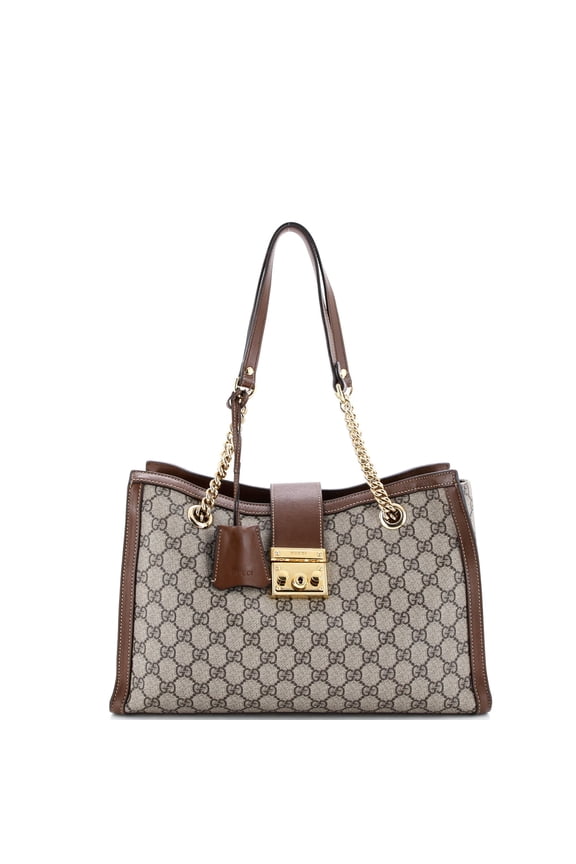 Pre-Owned Padlock Chain Tote GG Coated Canvas with Leather Medium By Rebag