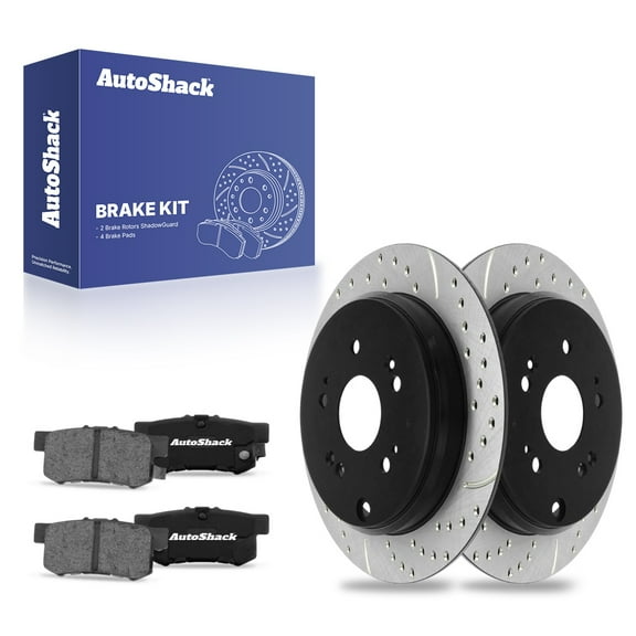 AutoShack Rear Brake Kit Replacement for 2007-2012 Acura RDX 2.3L AWD Drilled & Slotted E-Coated Disc Brake Rotors Black Ceramic Brakes Pads 12" 304.7 mm SCDPR4137441374536