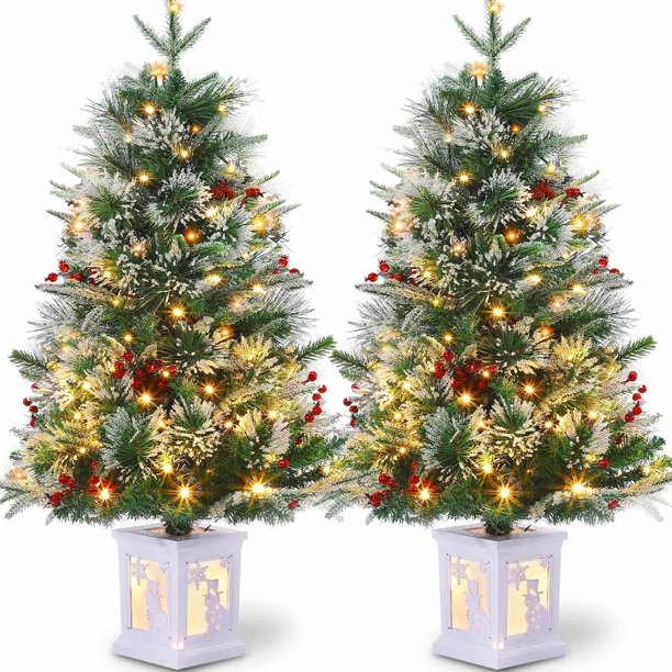 3-foot prelit mini christmas trees (2 pcs) con 78 LED lights - small tabletop artificial decor para indoor & outdoor christmas