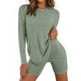thumbnail image 5 of Wenyuyu Women's 2 Piece Sport Sets Long Sleeve Crewneck Tops and Skinny Biker Shorts Lounge Ribbed Knit Sweatsuit Yoga Outfits, 5 of 5