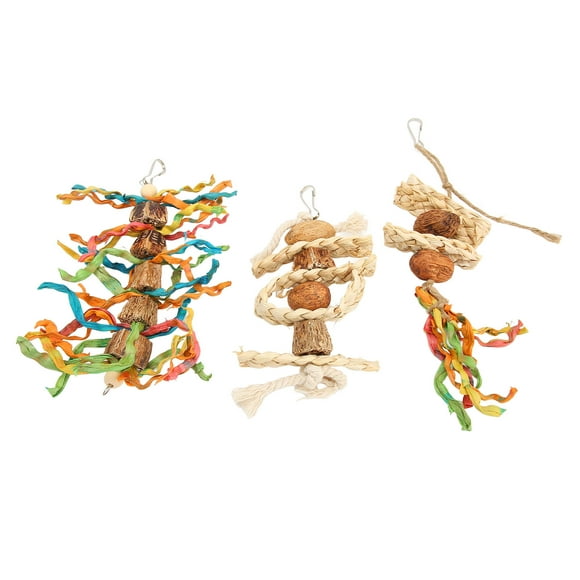 Bird Chewing Toys, Nuts Hemp Rope Corn Husk Bite Toys 3Pcs Attractive Sharpen Bird Beaks For Birds For