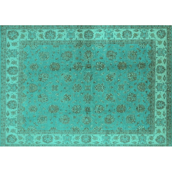 Ahgly Company Indoor Rectangle Oriental Turquoise Blue Industrial Area Rugs, 2' x 3'