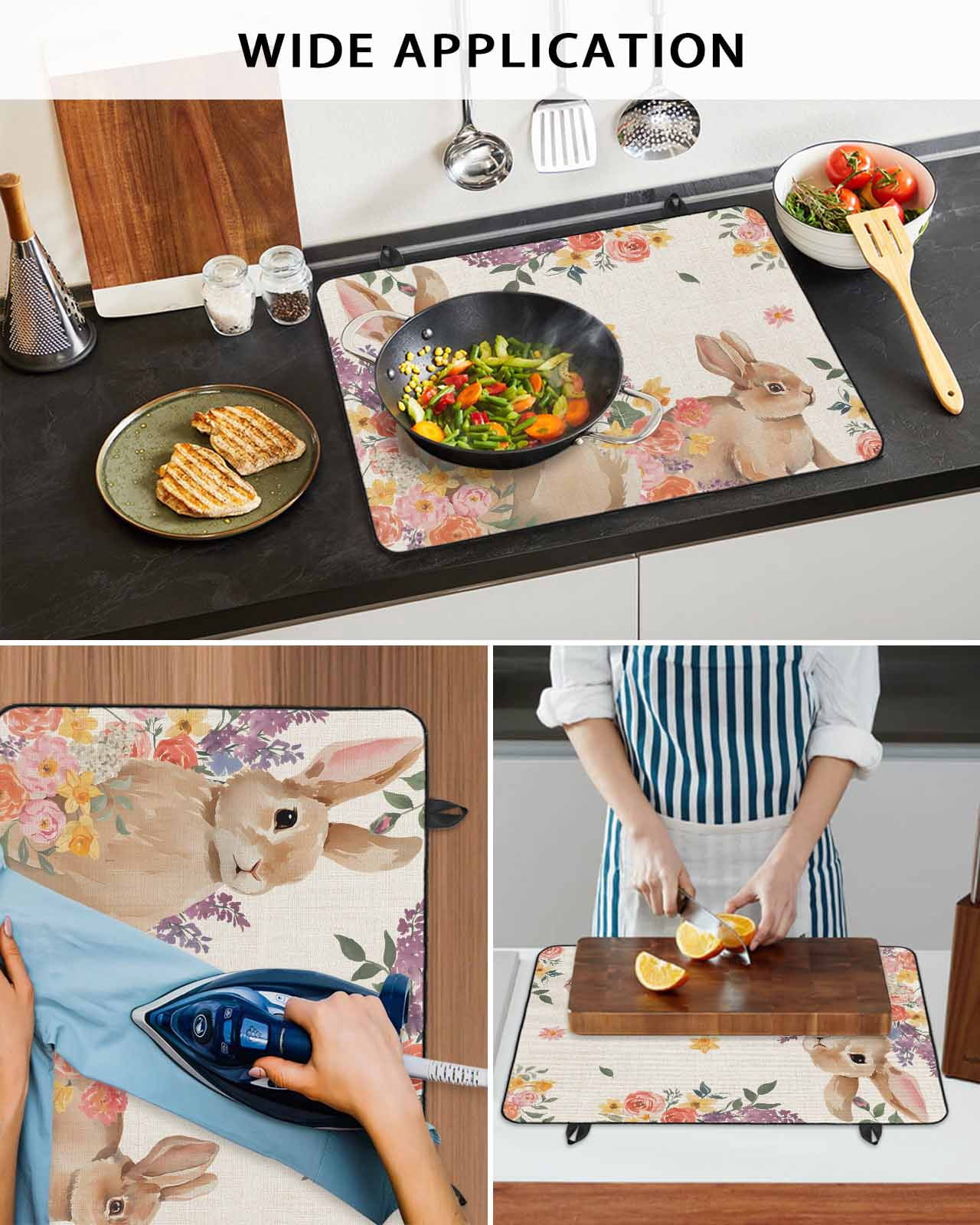 Large Induction Cooktop Protector Mat Easter Stove Top Covers for Electric Stove, Spring Watercolor Bunny Flower Leaf Plant Decorative Stove Burner Cover Mats, Glass Top Stove Cover