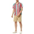thumbnail image 2 of MODA NOVA Big & Tall Men's Striped Shirt Short Sleeve Button Down Beach Shirt Red Green XLT, 2 of 5