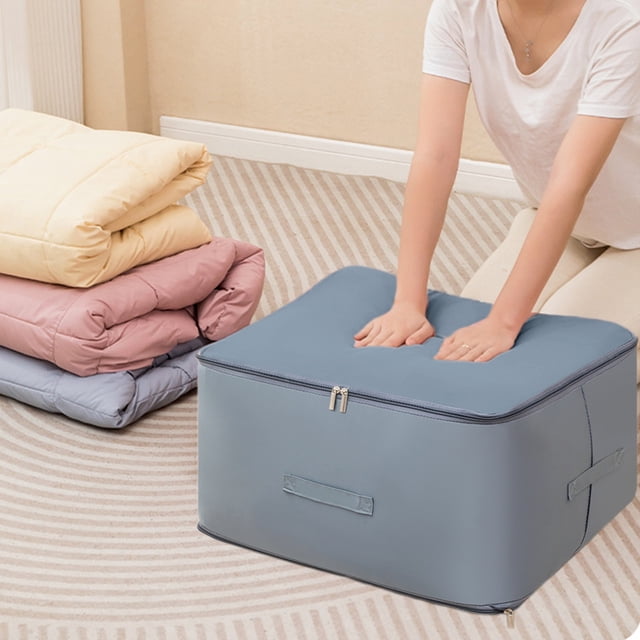 Satin Quilt Storage Bag Large Capacity Organizer | Durable Polyester with Transparent Window | Reinforced Handles Two-Way Zipper | Foldable Washable Storage for Blankets Comforters 54x42x30cm