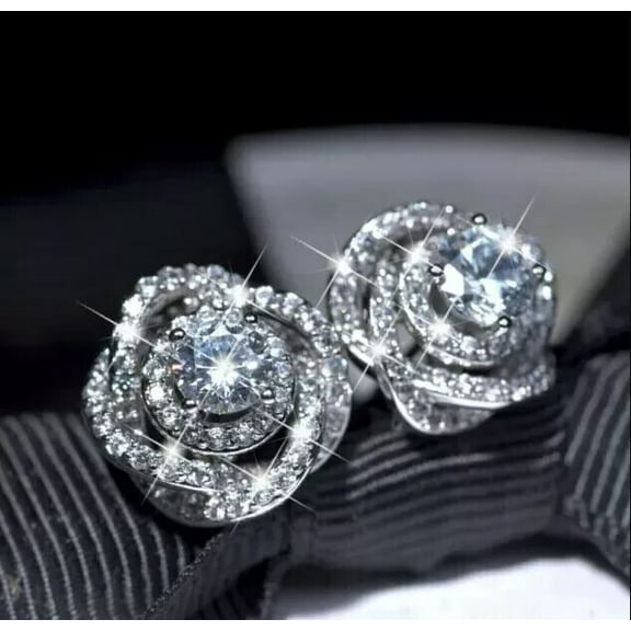 2.10 CT Round Cut Lab-Created Diamond Swirl Stud Earrings 14K White Gold Plated