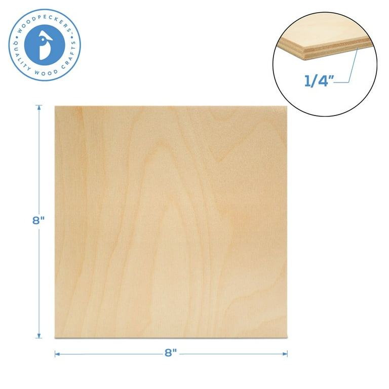Baltic Birch Plywood, 6 mm 1/4 x 8 x 8 Inch Craft Wood, Box of 100 B/BB  Grade Baltic Birch Sheets, Perfect for Laser, CNC Cutting and Wood Burning,  by Woodpeckers 