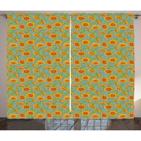 Floral Curtains 2 Panels Set Continuous Pattern With Cartoonish