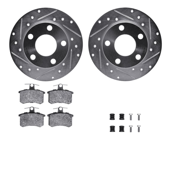 Dynamic Friction Company Rear Brake Rotors-Drilled and Slotted-Silver with 5000 Advanced Brake Pads includes Hardware 7512-73012