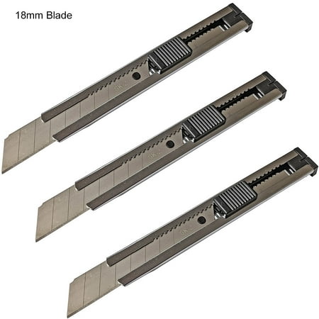 

18mm Razor Blade Retractable Metal Body Utility Knife - 10 Pieces - Silver