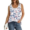 thumbnail image 6 of ZQUUVOU Women's Tank Tops Printed Floral Solid Color Sleeveless Crew Neck Cotton Casual Tee(A-Multicolor,XL), 6 of 7