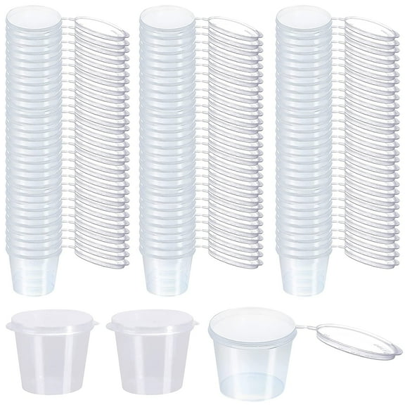 [200 PACK - 1 oz] Clear Diposable Plastic Containers with Lids, Small Mini Containers for Portion Controll, Jello Shot, Condiment Cups, Dipping Sauce, Salad Dressing Container, Portion Souffl