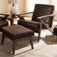 thumbnail image 2 of Bowery Hill Mid-Century Wood/Faux Leather Accent Arm Chair with Ottoman in Brown, 2 of 8