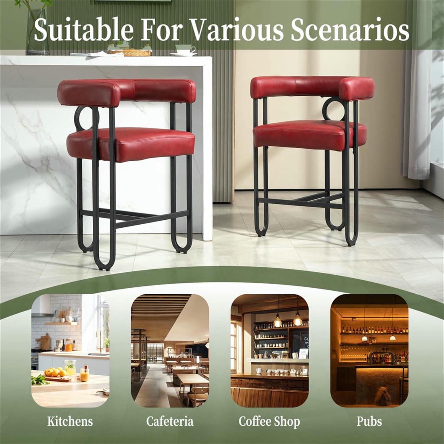 Demi Bonn 34" Counter Height Bar Stools Set of 2, Upholstered Barstools with Back, Kitchen Island Countertop Chairs for Dining Room, Red