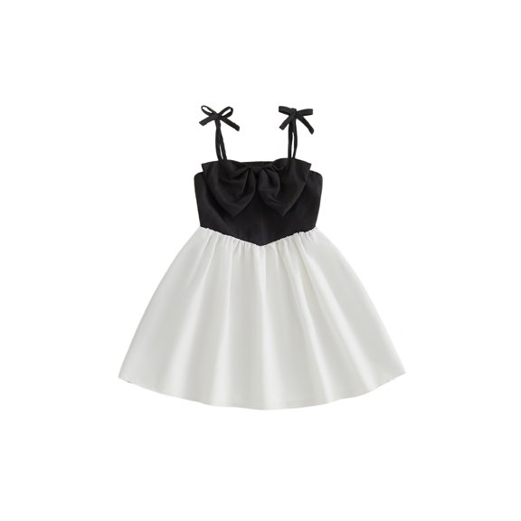 Cenuakty Baby Girl Summer Dress Sleeveless Bow Front Contrast Color A-Line Dress Toddler Casual Dress