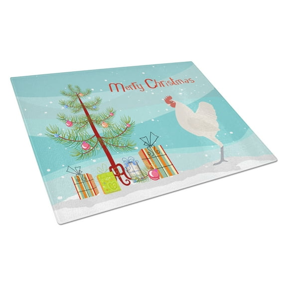 Carolines Treasures German Langshan Chicken Christmas Glass Cutting Board Large Teal 12H x 16W multicolor