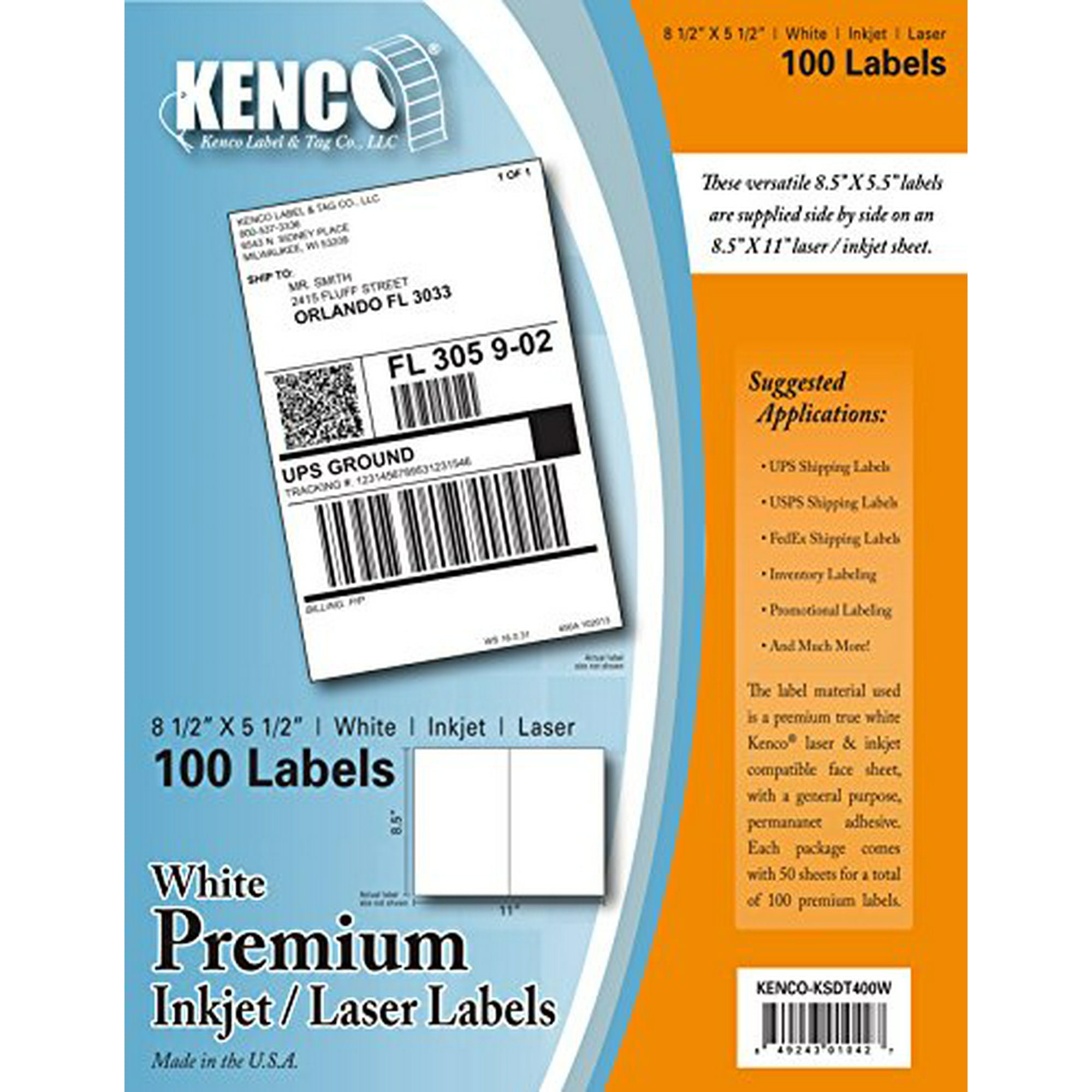 Kenco Premium White Address Shipping UPC Laser/Inkjet Labels Made in The USA (8.5