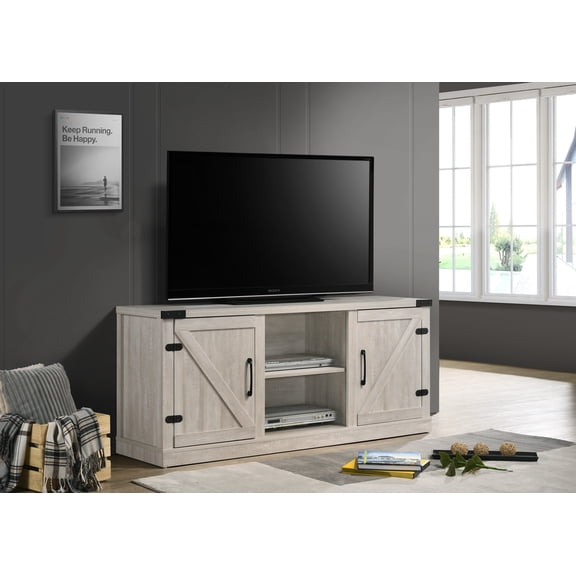 TV Stands With Storage Salma Dusty Gray 58" Wide TV Stand with 2 Open Shelves and 2 Cabinets,Wooden TV Stands