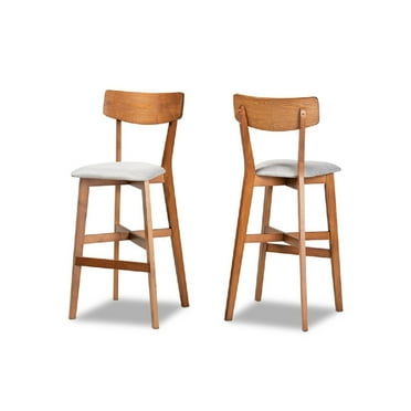 Baxton Studio Grey Upholstered and Brown Finished Wood 2-Piece Bar Stool Set